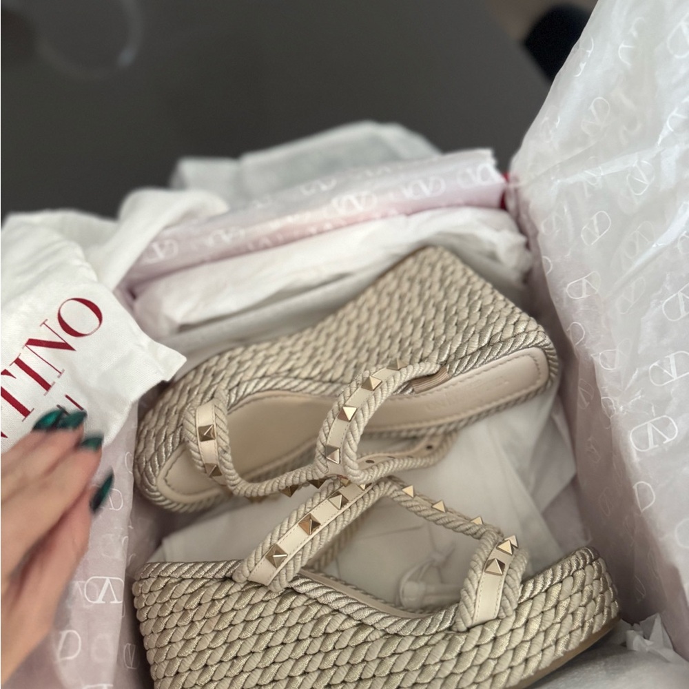 Valentino Cream Espadrille Wedges